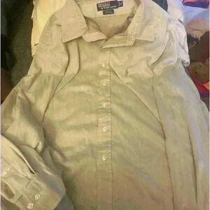 Polo Ralph Lauren Mens 18 34/35 Andrew Dress Shirt Button Up Long Sleeves Tan